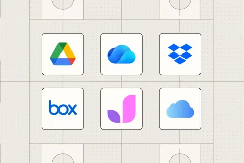 Logos for cloud storage services like Google Drive, Microsoft OneDrive, Dropbox, Box, and iCloud. Find free cloud storage like Dropbox for your files.