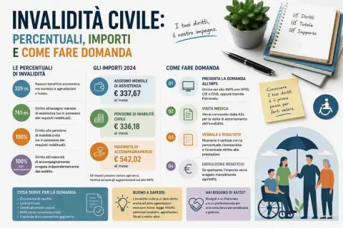 Invalidità civile: importi 2024, assegno mensile €337,67, pensione €336,18, indennità €542,02. Conoscere i diritti è il primo passo per farli valere.