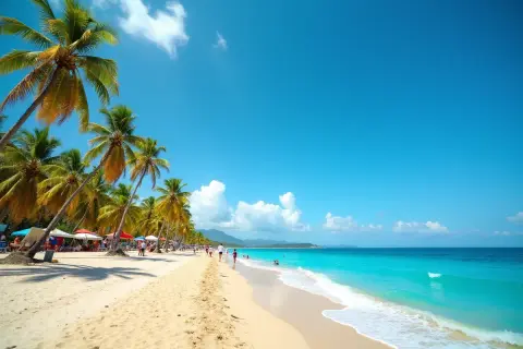 Piękna plaża z palmami i turkusową wodą. Idealne miejsce na wakacje. Kiedy jechać do Meksyku? Teraz!