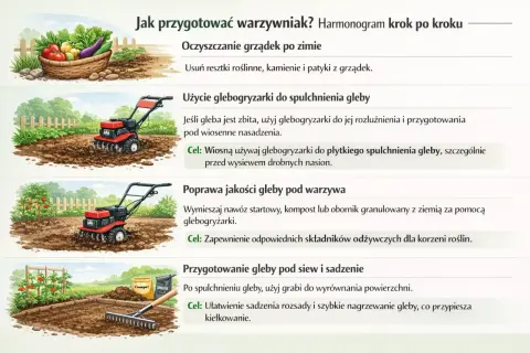 Glebogryzarka spulchnia ziemię, przygotowując ją do siewu warzyw. Usuwanie starego trawnika glebogryzarka to pierwszy krok.