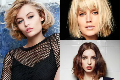 Trois femmes arborent un carré court stylé : blond dégradé, blond effilé et châtain ondulé.