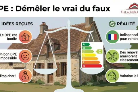 DPE : démêler le vrai du faux. Le DPE est indispensable pour vendre/louer, des rénovations améliorent le classement et valorisent le bien.