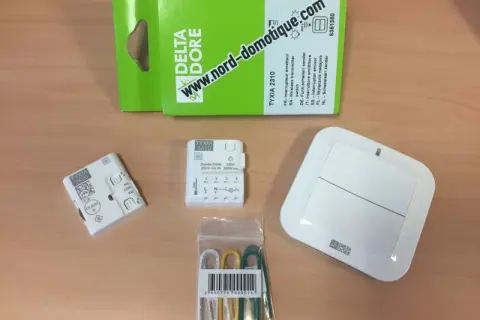 Ensemble de domotique Delta Dore : interrupteurs sans fil TYXIA 2600, 5610, 2310 et une commande murale.