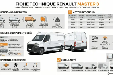 Fiche technique Renault Master 3 : consommation carburant, combien de litre par 100km pour chaque motorisation dCi.