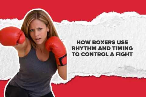 A woman in red boxing gloves throws a punch, demonstrating the precise boxing movement and rhythm needed to control a fight.