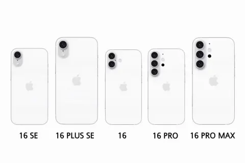 Porównanie modeli iPhone 16: SE, Plus SE, 16, Pro i Pro Max. Różnice w wymiarach i układzie aparatów.