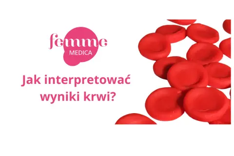 RBC morfologia co to jest? Czerwone krwinki na białym tle, obok tekst "Jak interpretować wyniki krwi?".