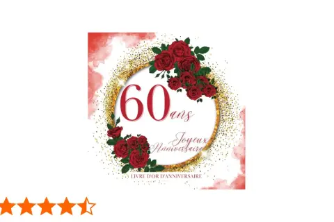 Livre d'or anniversaire 60 ans : un cercle doré orné de roses rouges et de paillettes, célébrant un jubilé marquant.