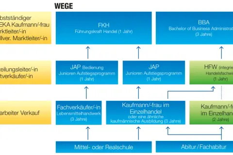 Karrierewege im Einzelhandel: Vom Verkäufer zum selbstständigen Kaufmann/-frau mit Weiterbildung.