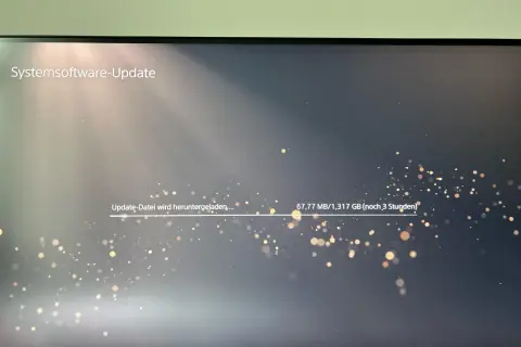 Systemsoftware-Update auf der PS5: Die Update-Datei wird heruntergeladen, noch 3 Stunden bis zur Fertigstellung.
