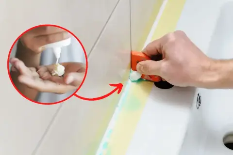 Usuwanie silikonu: specjalny preparat w tubce i narzędzie do wygładzania fugi.