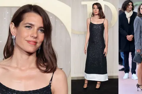 Charlotte Casiraghi di Monaco in abito scintillante e completo a righe. Eleganza e stile per la principessa.