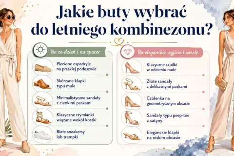 Jakie buty do kombinezonu na wesele? Eleganckie szpilki, złote sandały lub czółenka na geometrycznym obcasie to idealne propozycje.