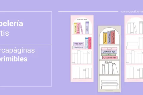 Marcapáginas para imprimir con diseños de estanterías y libros. Papelería gratis para amantes de la lectura.