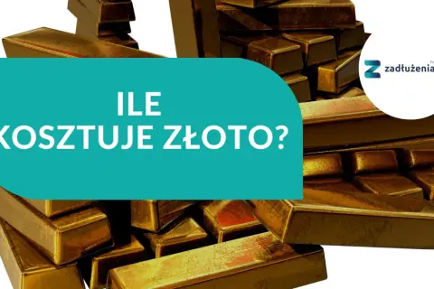 Stos złota, pytanie: ile kosztuje gram złota w wyrobie? Logo zadłużenia.com.