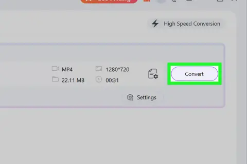 nsv. A video file, MP4, 22.11 MB, 1280x720 resolution, 00:31 duration, is ready to convert.