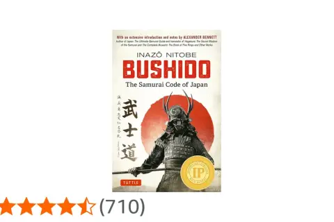 Okładka książki "Bushido: Kodeks Samuraja Japonii" z wizerunkiem wojownika. Doskonała lektura dla miłośników książek o samurajach.