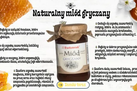 Naturalny miód gryczany – jaki miód najzdrowszy? Bogaty w fenole, rutynę, enzymy i magnez, wspiera odporność i krążenie.