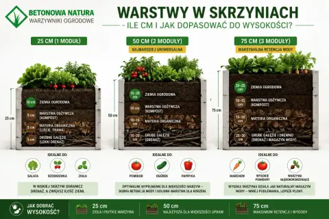 Warstwy w skrzyniach: ziemia, kompost, materia organiczna, gałęzie. Dowiedz się, czym wypełnić podwyższone grządki, by zapewnić optymalne warunki dla roślin.
