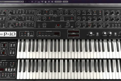 Cherry Audio P-10 Synthesizer mit zwei Manualen und vielen Reglern.