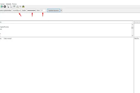 FileZilla: okno programu do szybkiego łączenia z serwerem. Wpisz dane logowania, by połączyć się z serwerem.