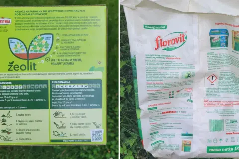 Opakowanie nawozu Florovit z zeolitem, który działa jak gąbka, zatrzymując składniki odżywcze w glebie. Idealny do roślin kwitnących i trawników.