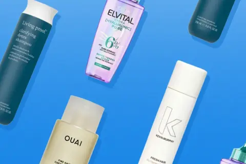 Verschiedene Shampoos und Sprays, die helfen, extrem fettige Haare zu bekämpfen.