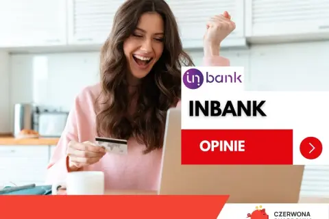 Szczęśliwa kobieta z kartą płatniczą i laptopem. Czy inbank to dobry bank? Sprawdź opinie!
