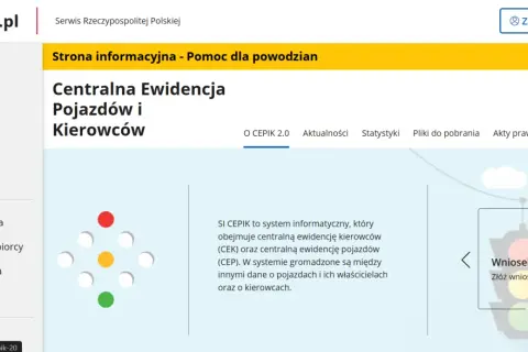 Strona gov.pl z informacjami o Centralnej Ewidencji Pojazdów i Kierowców (CEPiK). Możliwe jest cepik sprawdzenie prawa jazdy.