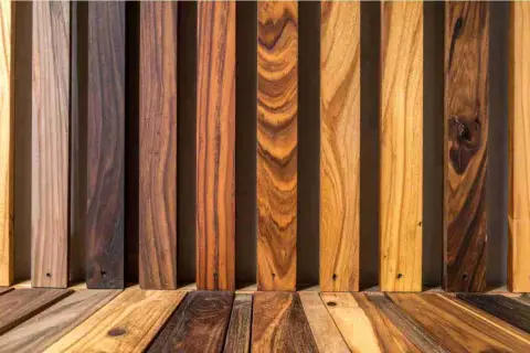 Muestras de madera de distintos tonos y vetas, ideales para la dureza de maderas clasificación.