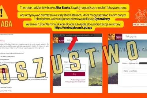 Ostrzeżenie przed oszustwem na Alior Bank. Uważaj na fałszywe strony i e-maile, które mogą dotyczyć przelewu zagranicznego/walutowego.