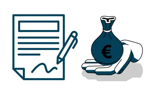 Umowa i worek z euro symbolizują niemieckie prawo pracy, które reguluje warunki zatrudnienia i wynagrodzenia.