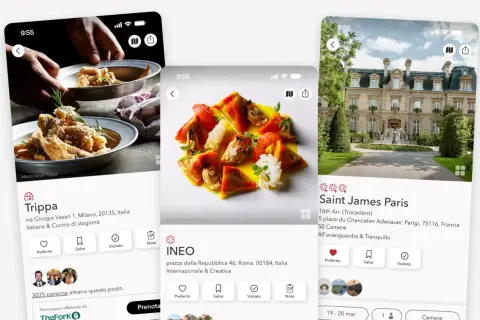 App di ristoranti con piatti invitanti e un hotel di lusso, come da guida Michelin.