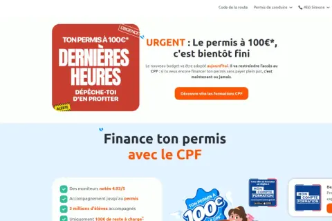 Urgent : le permis à 100€, c'est bientôt fini ! Profitez-en pour financer votre permis avec le CPF avant que l'offre ne disparaisse.