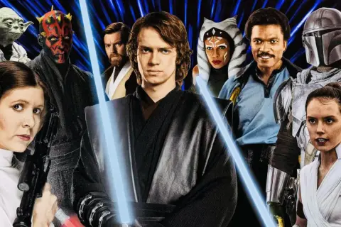 Gwiezdne Wojny postacie dobre: Yoda, Leia, Maul, Obi-Wan, Anakin, Ahsoka, Lando, Mandalorian, Rey.