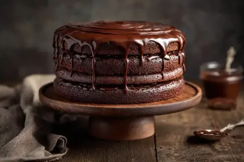 Gâteau au chocolat à étages, nappé d'un glaçage au mascarpone onctueux. Un délice gourmand.