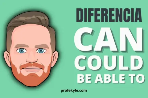 Ilustración de un hombre con barba y ojos azules, junto a la palabra "CAN" y "COULD BE ABLE TO", explicando la diferencia entre estos verbos en inglés.