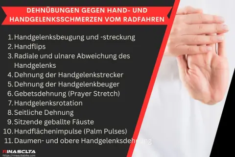 Schluss mit stechendem Schmerz im Handgelenk bei Drehbewegung! Liste mit Dehnübungen gegen Handgelenkschmerzen vom Radfahren.