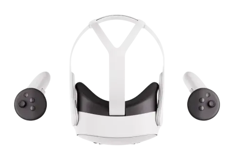 Gogle VR Meta Quest 4 z kontrolerami, gotowe do zanurzenia w wirtualnej rzeczywistości.
