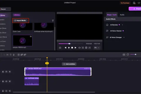 Importing a .wav file on a Macintosh computer into a video editor.