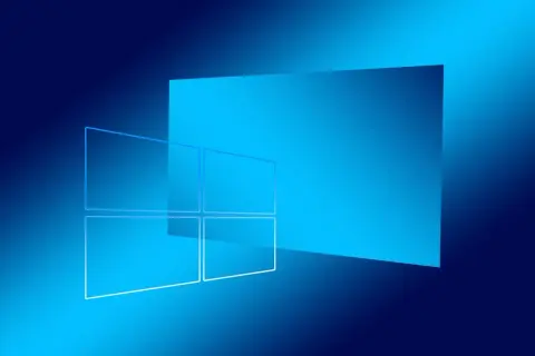 Abstrakcyjny, niebieski gradient z konturami okien Windows.