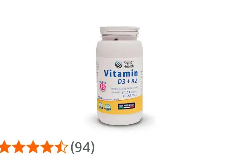 Integratore alimentare Right Health con vitamina D3 e K2 insieme, 500 compresse.
