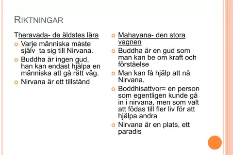 Skillnader mellan Theravada och Mahayana buddhism gällande vägen till Nirvana.