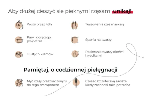Jak myć sztuczne rzęsy? Unikaj wody przez 48h, pary, tłustych kremów, tuszowania maskarą, spania na twarzy i pocierania. Pamiętaj o codziennej pielęgnacji szamponem i szczoteczce.