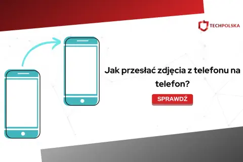 Ilustracja pokazuje, jak przesłać zdjęcia z telefonu na telefon. Strzałka symbolizuje transfer danych.