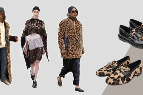 Inspiracje na temat: jakie buty do panterki. Eleganckie mokasyny w panterkę i czarne mokasyny z wstawkami w zwierzęce wzory.