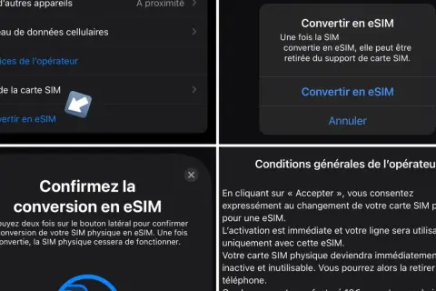 Interface mobile pour transformer une carte SIM physique en eSIM.