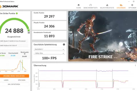 Ryzen 5 5600X benchmark: 24.888 Punkte im Fire Strike. Hervorragende Leistung für Battlefield V in 1440p Ultra.