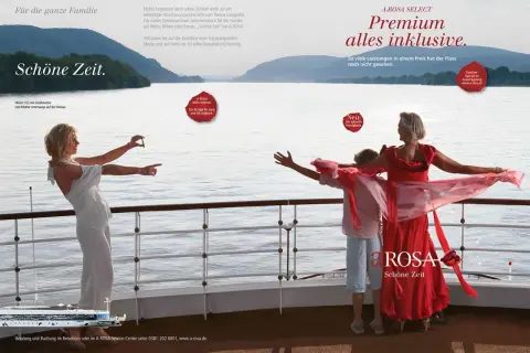 Familie auf A-ROSA Flusskreuzfahrt genießt die schöne Zeit. Der Altersdurchschnitt ist hier perfekt für Jung und Alt.