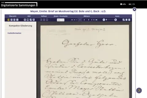 Lettre manuscrite d'Emilie Mayer, consultable avec un logiciel de paléographie gratuit.